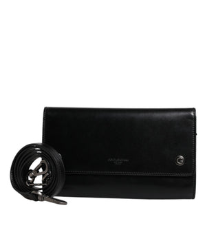 Dolce &amp; Gabbana Black Leather Logo Embossed Crossbody Bag