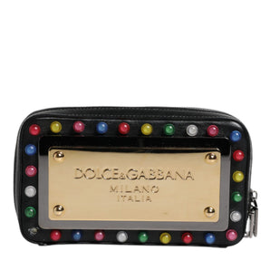 Dolce & Gabbana Black Leather LED Logo Wrist Strap Clutch Bag