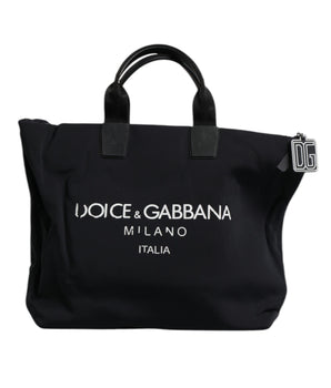 Dolce &amp; Gabbana Black Canvas DG Logo Women Shopping Hand Tote Bag