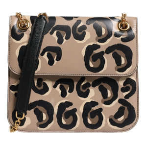 Dolce & Gabbana Beige DG Leopard Pattern Leather Crossbody Bag