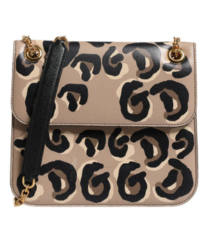 Dolce &amp; Gabbana Beige DG Leopard Pattern Leather Crossbody Bag