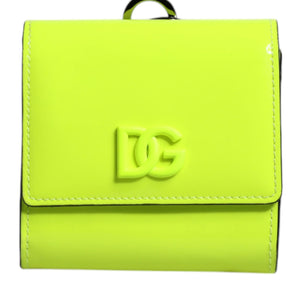 Dolce & Gabbana Yellow Green Bifold DG Logo Neck Strap Cardholder Wallet