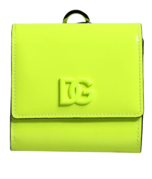Cartera portatarjetas con correa para el cuello, plegable, con logotipo DG, en amarillo y verde de Dolce &amp; Gabbana