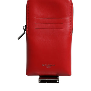 Dolce &amp; Gabbana Red Leather Logo Zip Around Card Holder Wide Strap Wallet