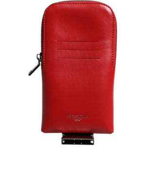 Tarjetero Dolce &amp; Gabbana de piel roja con logo y cremallera alrededor, cartera con correa ancha (copia)