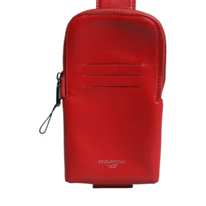 Dolce &amp; Gabbana Red Leather Logo Zip Around Card Holder Wide Strap Wallet