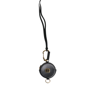 Dolce & Gabbana Black Round Leather DG Logo Coin Purse Lanyard Wallet