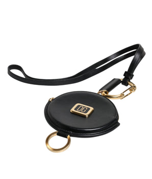 Dolce &amp; Gabbana Black Round Leather DG Logo Coin Purse Lanyard Wallet