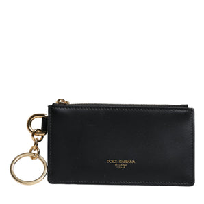 Dolce &amp; Gabbana Black Calfskin Leather DG Logo Card Holder Wallet