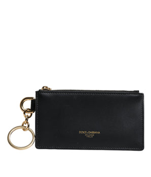 Dolce &amp; Gabbana Black Calfskin Leather DG Logo Card Holder Wallet