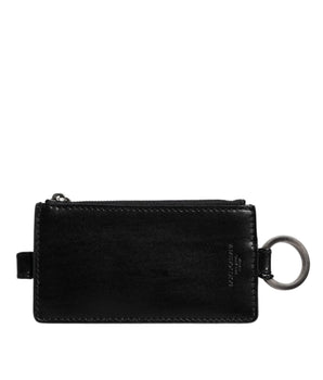 Dolce &amp; Gabbana Black Horse Leather Lanyard Logo Card Holder Wallet