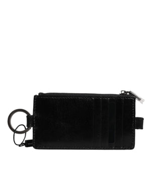 Dolce &amp; Gabbana Black Horse Leather Lanyard Logo Card Holder Wallet