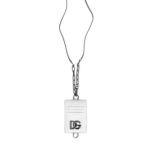 Dolce &amp; Gabbana White Calf Leather Lanyard Logo Card Holder Wallet