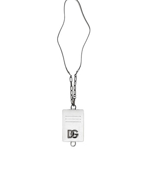 Dolce &amp; Gabbana White Calf Leather Lanyard Logo Card Holder Wallet