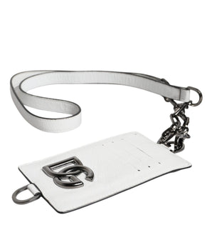 Dolce &amp; Gabbana White Calf Leather Lanyard Logo Card Holder Wallet