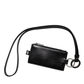 Dolce &amp; Gabbana Black Horse Leather Lanyard Logo Card Holder Wallet