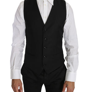 Dolce & Gabbana Sleek Black Wool-Silk Formal Vest