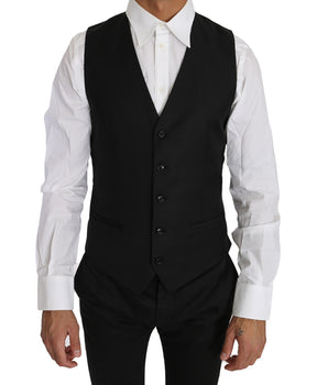 Dolce & Gabbana Black Solid Wool Silk Waistcoat Vest