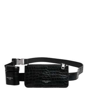 Dolce &amp; Gabbana Black Alligator Leather Airpods Case Coin Purse Wallet