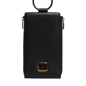 Dolce &amp; Gabbana Cartera para monedas con correa para el cuello y placa con el logo en cuero negro
