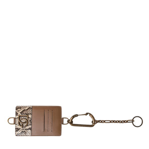 Tarjetero de piel exótica marrón de Dolce &amp; Gabbana con placa del logotipo DG