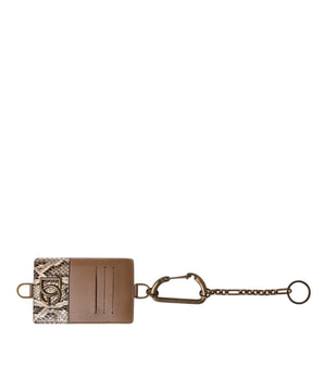 Dolce &amp; Gabbana Brown Exotic Leather Card Holder DG Logo Plaque Wallet