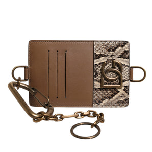 Tarjetero de piel exótica marrón de Dolce &amp; Gabbana con placa del logotipo DG