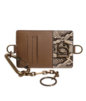 Dolce &amp; Gabbana Brown Exotic Leather Card Holder DG Logo Plaque Wallet