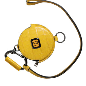 Dolce &amp; Gabbana Yellow Round Leather DG Logo Coin Purse Lanyard Wallet