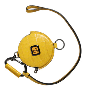 Dolce &amp; Gabbana Yellow Round Leather DG Logo Coin Purse Lanyard Wallet