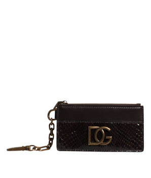 Dolce &amp; Gabbana Brown Exotic Leather DG Logo Card Holder Wallet
