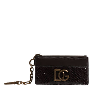 Dolce &amp; Gabbana Brown Exotic Leather DG Logo Card Holder Wallet