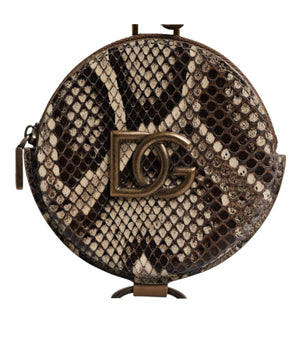 Dolce &amp; Gabbana Brown Round Leather DG Logo Coin Purse Lanyard Wallet