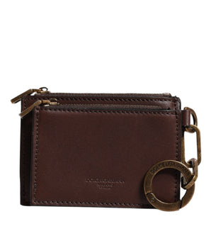 Dolce &amp; Gabbana Brown Leather Zip Logo Keyring Coin Purse Keyring Wallet