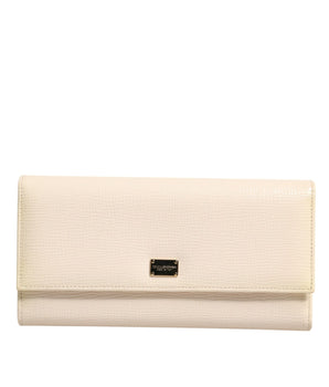 Dolce &amp; Gabbana Beige Leather Trifold Logo Plaque Card Holder Wallet