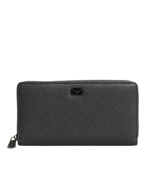 Dolce &amp; Gabbana Dark Gray Leather DG Logo Zip Around Continental Wallet