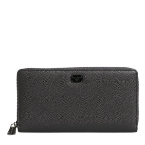 Cartera continental con cremallera y logotipo DG de cuero gris oscuro de Dolce &amp; Gabbana