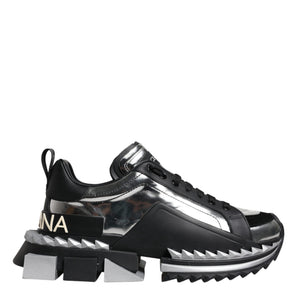 Dolce &amp; Gabbana Black Silver SUPER KING Leather Sneaker Shoes