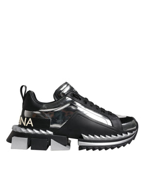 Dolce &amp; Gabbana Black Silver SUPER KING Leather Sneaker Shoes