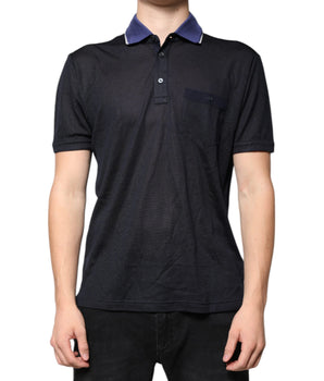Dolce &amp; Gabbana Blue Silk Collared Short Sleeves Polo T-shirt
