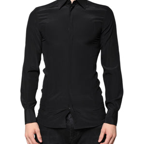 Dolce &amp; Gabbana Black Silk Long Sleeves GOLD Dress Shirt
