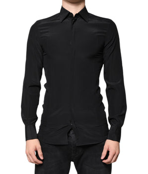 Dolce &amp; Gabbana Black Silk Long Sleeves GOLD Dress Shirt