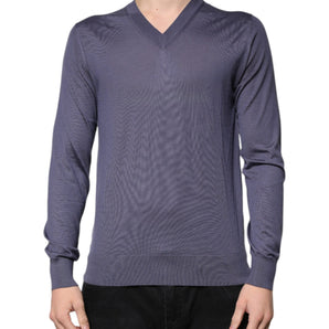 Suéter Dolce &amp; Gabbana de cachemira gris con cuello en V para hombre
