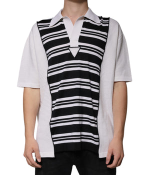 Dolce &amp; Gabbana Black White Stripes Collared Polo T-shirt
