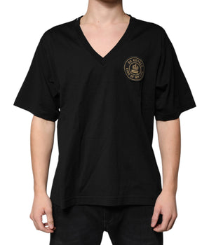 Dolce &amp; Gabbana Black Cotton Logo Vneck Short Sleeve T-shirt