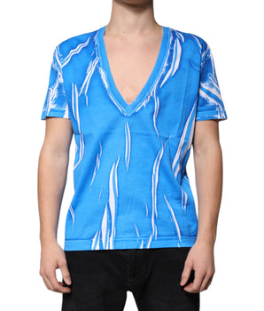 Dolce & Gabbana Blue Cotton V-neck Short Sleeves T-shirt