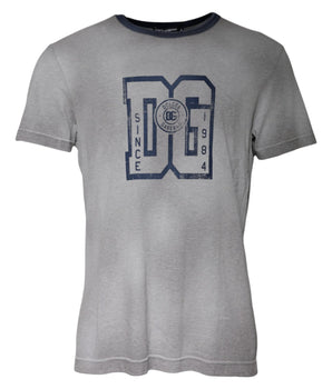 Dolce &amp; Gabbana Gray Logo Print Cotton Crew Neck T-shirt