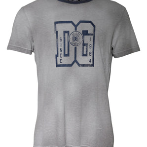 Dolce &amp; Gabbana Gray Logo Print Cotton Crew Neck T-shirt