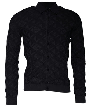 Dolce &amp; Gabbana Black Silk Crew Neck Men Cardigan Sweater