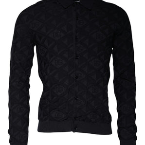 Cárdigan de seda negra con cuello redondo para hombre de Dolce &amp; Gabbana